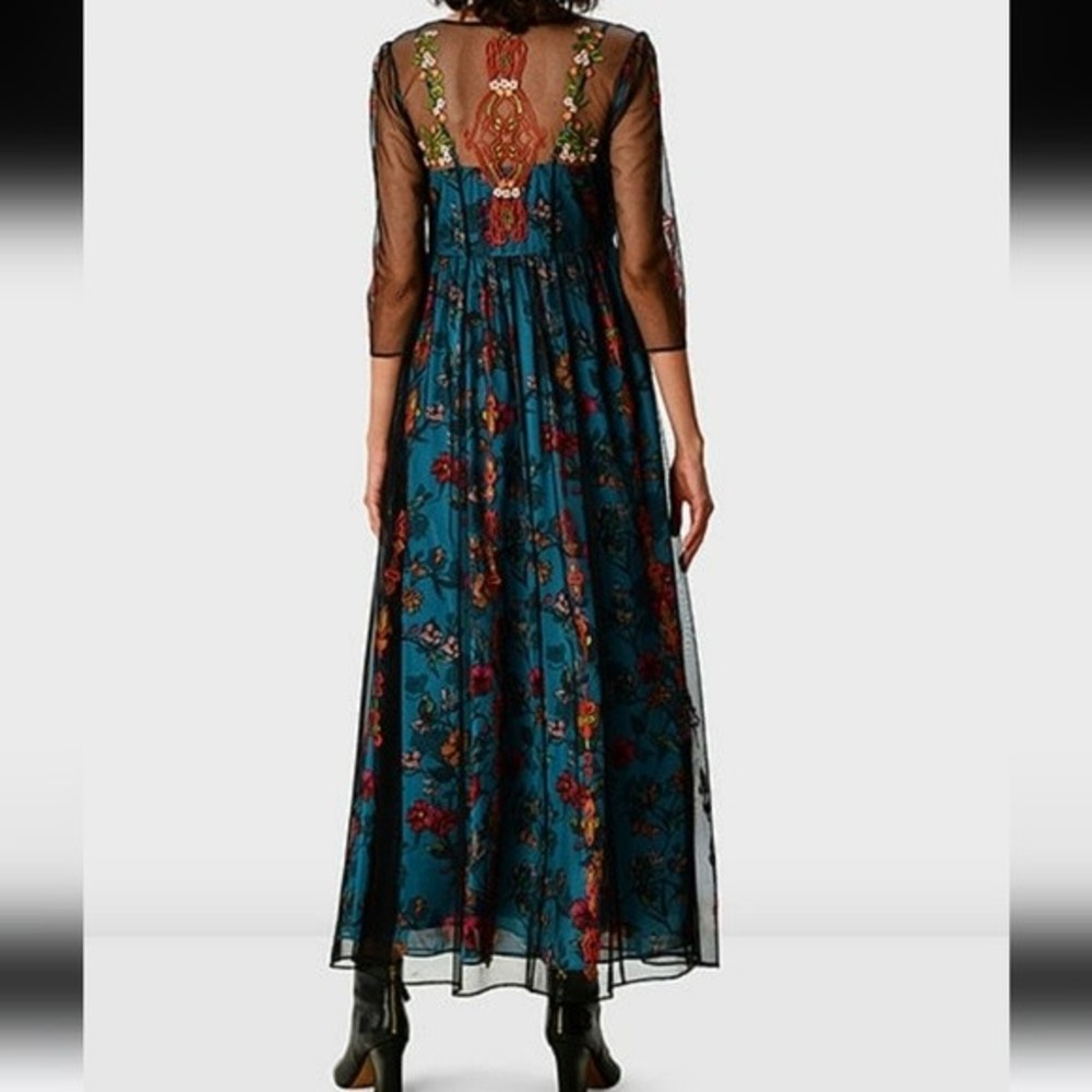 Eshakti Embellished Tulle Floral Print Georgette Empire Dress Size S - Picture 4 of 16